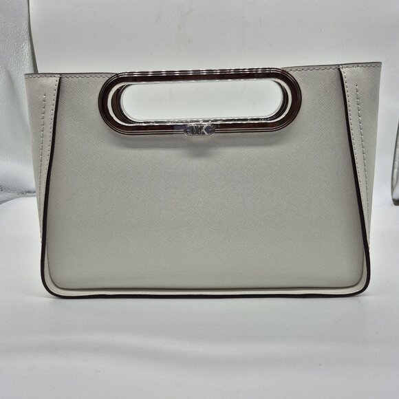Michael Kors Chelsea Large Silver Convertible Clutch Optic White Shoulder Strap - Picture 4 of 15